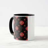 Schwarzes Phulkari-Mohn-Blumenmuster Tasse (Vorderseite Links)