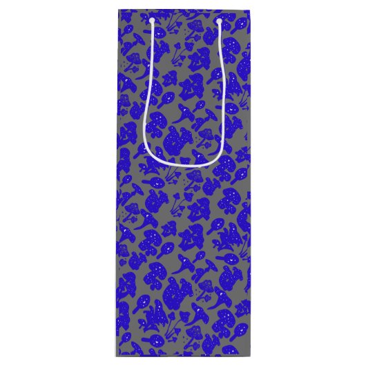 Schwarzes Pilzmuster 01blau Grau BG Geschenktüte Für Weinflaschen (Vorderseite)