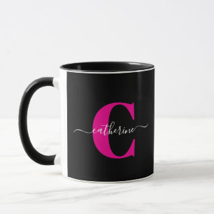 Schwarzes Pink Modernes Stylisches Schriftmonogram Tasse