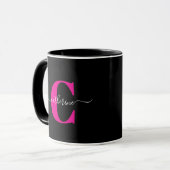 Schwarzes Pink Modernes Stylisches Schriftmonogram Tasse (Vorderseite Links)
