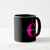 Schwarzes Pink Modernes Stylisches Schriftmonogram Tasse (VorderseiteRechts)