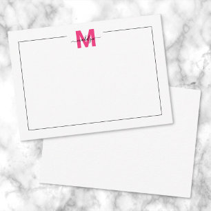 Schwarzes Pink Schriftzug Name Monogramm Mitteilungskarte