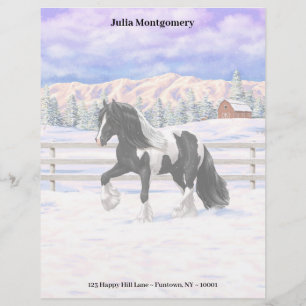 Schwarzes Pinto-Tigerpferd Gypsy Vanner Draft Hors Briefbogen