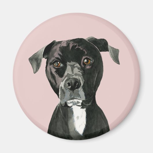 Schwarzes Pit Bull Dog Portrait Magnet (Vorne)