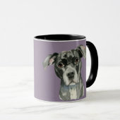 Schwarzes Pitbull HundeAquarell-Porträt Tasse (VorderseiteRechts)