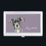 Schwarzes Pitbull-HundeAquarell-Porträt Visitenkarten Etui<br><div class="desc">Dieses ist eine Malerei des Headshot eines schwarzen Pitbullhundes. Sie lässt ihren Kopf etwas kippen und aufwärts schauend. Sie hat braune Augen. Dieses wurde im Aquarell gemalt.</div>