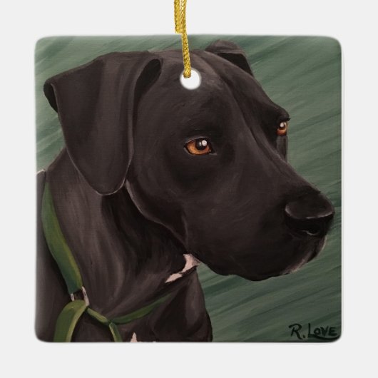 Schwarzes Pitbull Keramikornament (Vorderseite)