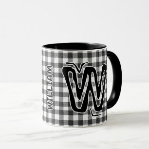 Schwarzes Plaid (Antiker Monogramm-Name) Vintage-K Tasse