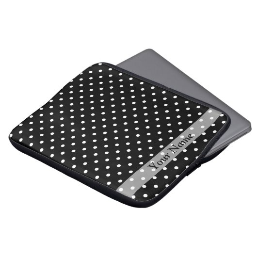 Schwarzes Polka-Punktmuster Laptopschutzhülle (Vorne Oben)