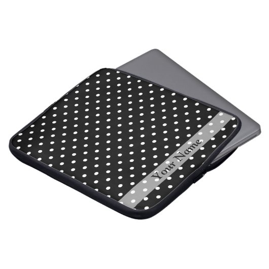 Schwarzes Polka-Punktmuster Laptopschutzhülle (Vorne Oben)