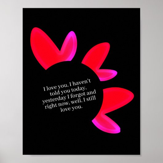 Schwarzes Poster mit roten und rosa Herzen. (Vorne)