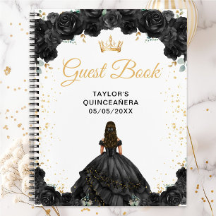 Schwarzes Prinzessin Quinceañera Gästebuch Notizblock