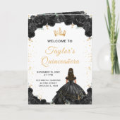 Schwarzes Prinzessinnen-Blumen-Quinceañera-Program Programm (Vorderseite)