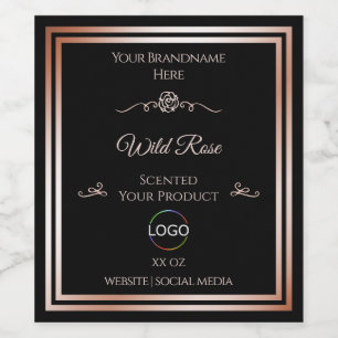 Schwarzes Produktetikett mit Rose-Gold-Rahmen und  Weinetikett