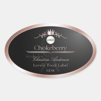 Schwarzes Produktlabel Roségoldrahmen Logo-Monogra Ovaler Aufkleber