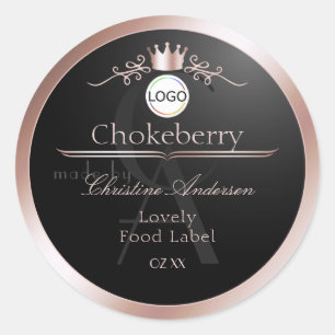 Schwarzes Produktlabel Roségoldrahmen-Logo-Monogra Runder Aufkleber