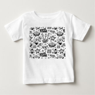 Schwarzes psychedelisches nahtloses Muster mit der Baby T-shirt