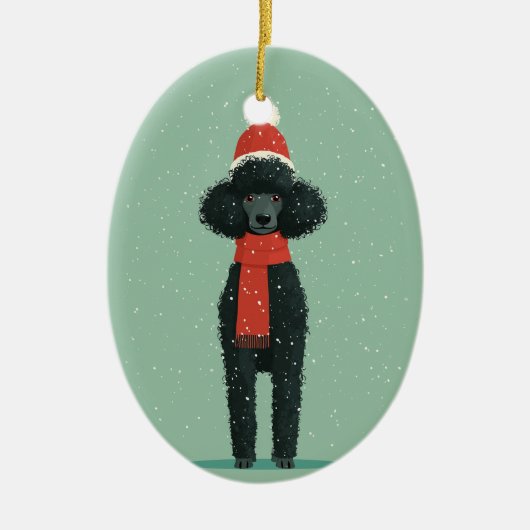 Schwarzes Pudel-Weihnachtsgeschenk Keramik Ornament (Vorne)