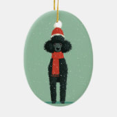 Schwarzes Pudel-Weihnachtsgeschenk Keramik Ornament (Hinten)