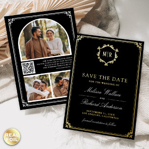 Schwarzes QR-Code-Foto-Hochzeit - Termin vormerken Folieneinladung