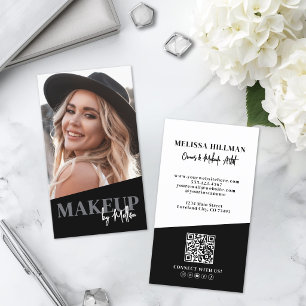 Schwarzes QR-Code-Foto-Makeup Vertikal Visitenkarte