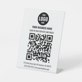 Schwarzes QR-Code-Geschäftspodest-Schild mit Logo Sockelschild