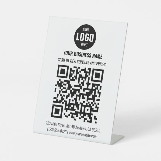 Schwarzes QR-Code-Geschäftspodest-Schild mit Logo Sockelschild (Vorderseite)