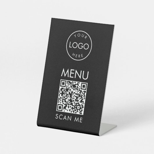 Schwarzes QR-Code-Menü Café oder Restaurant Scanne Sockelschild (Vorderseite)