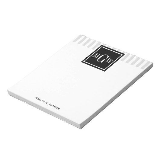 Schwarzes Quadrat 3 Monogramm Notizblock (Rotiert)