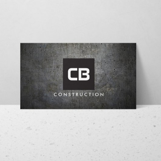 Schwarzes Quadrat Monogram Grunge Metal Constructi Visitenkarte