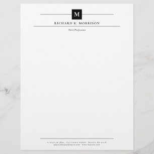Schwarzes Quadrat Monogramm Elegant Minimalistisch Briefbogen