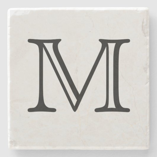 Schwarzes Quadrat-Monogramm personalisiert Steinuntersetzer (Vorderseite)