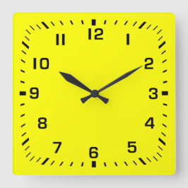 Schwarzes Quadrat Zahlenschild auf Gelb Quadratische Wanduhr