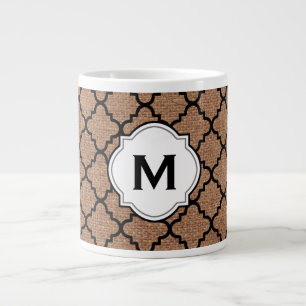 Schwarzes Quatrefoil auf rustikaler Leinwand - Jumbo-Tasse