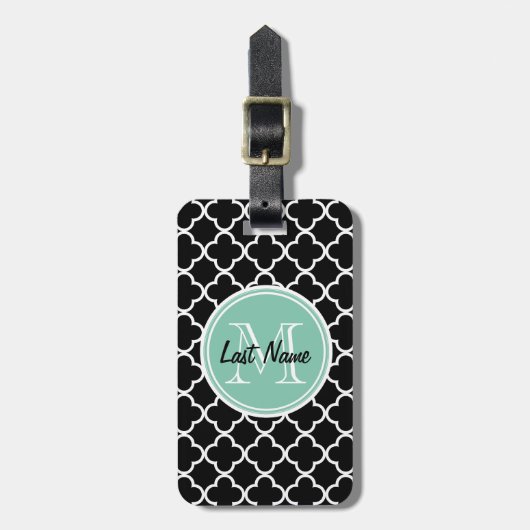 Schwarzes Quatrefoil Muster, tadelloses grünes Gepäckanhänger (Vorderseite vertikal)