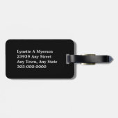 Schwarzes Quatrefolienweißes Monogramm Gepäckanhänger (Rückseite horizontal)