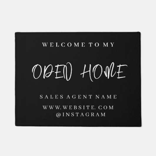 Schwarzes Realtor-Logo | Modernes Open House Welco Fußmatte (Vorderseite)