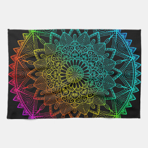 Schwarzes Regenbogen-Mandala Geschirrtuch