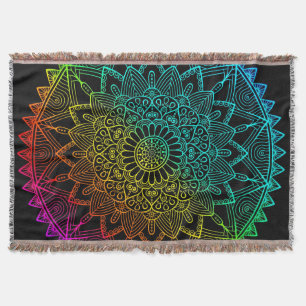 Schwarzes Regenbogen-Mandala-Poster Decke