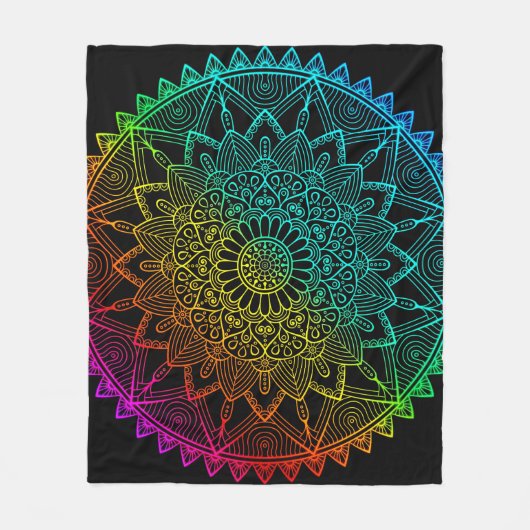 Schwarzes Regenbogen-Mandala-Poster Fleecedecke (Vorderseite)