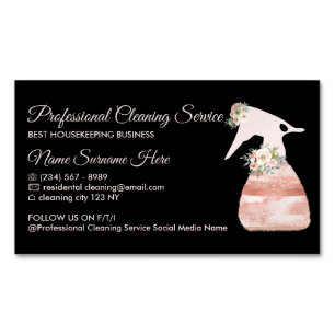 Schwarzes Reinigungsdienst-Spray Flower Glamour Magnetische Visitenkarte