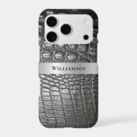 Schwarzes Reptilien-Digitalleder Silber Metall