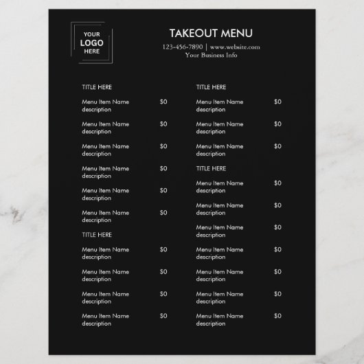 Schwarzes Restaurant-Logo Takeaway-Menü Flyer Desi (Vorne)