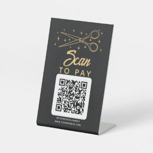 Schwarzes Retro-Friseurstil-Scan-to-Pay-QR-Code Sockelschild
