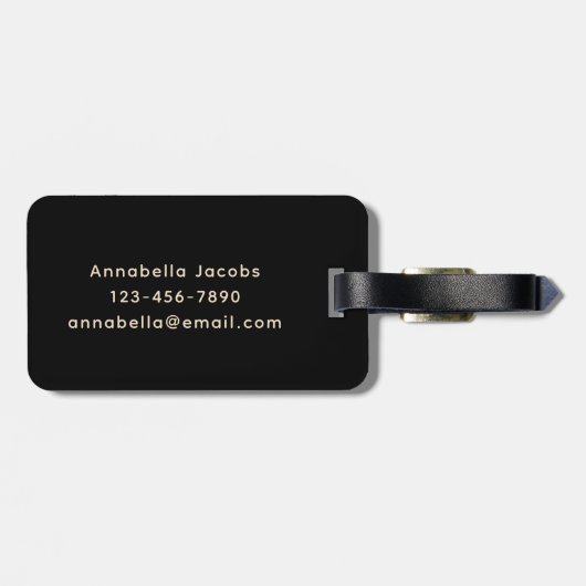 Schwarzes Retro Vibe Leaf Muster Monogramm Gepäckanhänger (Rückseite horizontal)