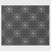 Schwarzes Rokoko-Muster blühen Geschenkpapier (Flach)