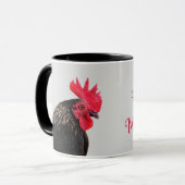 Schwarzes Rooster Guten Morgen! Tasse (Vorderseite Links)