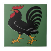 Schwarzes Rooster mit rotem Comb Fliese (Vorderseite)