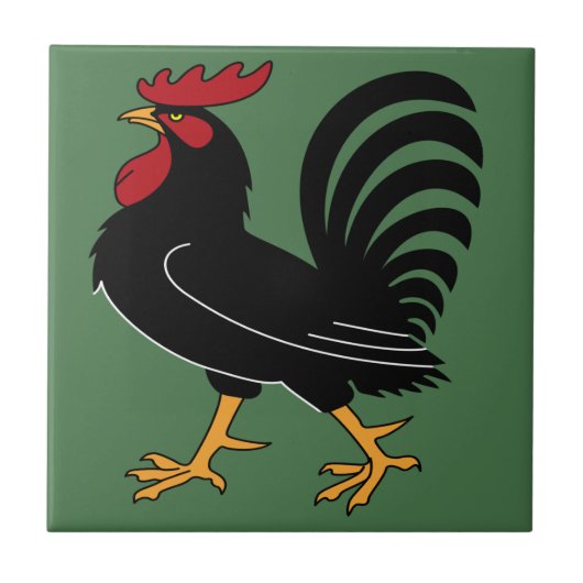 Schwarzes Rooster mit rotem Comb Fliese (Vorderseite)