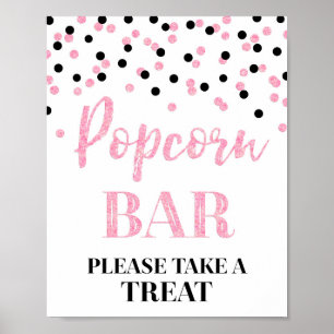 Schwarzes rosa Confetti-Popcorn-Bar-Zeichen Poster